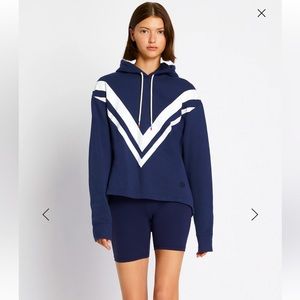 Tory Burch Sport Women’s Small French Terry Pullover Hoodie Chevron Navy Blue